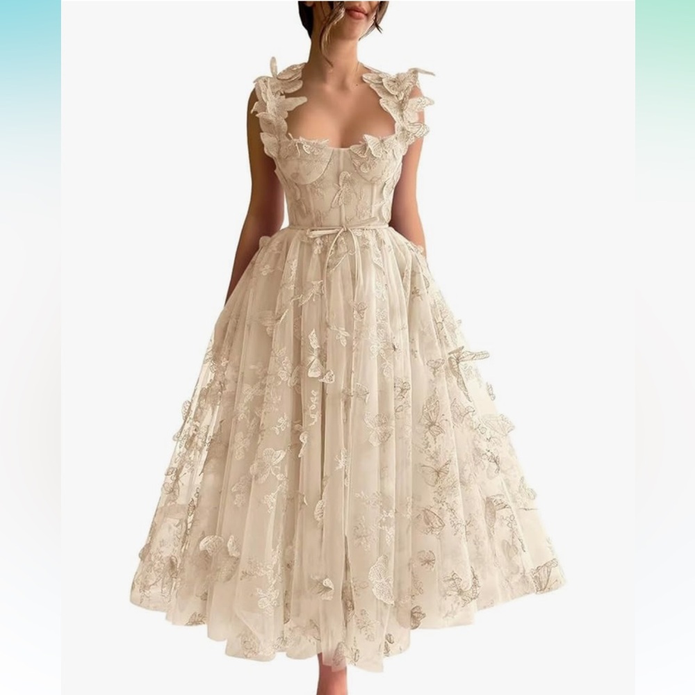 Cream Sleeveless Midi Dress with Sweetheart Neckline